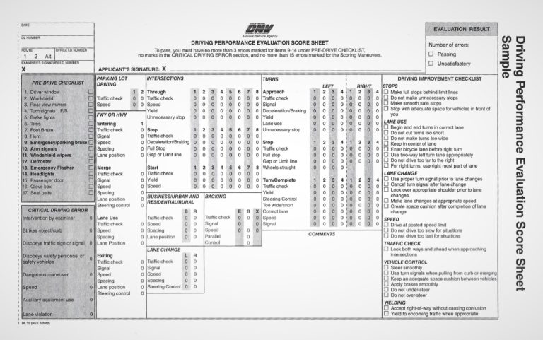 driving test scoring sheet florida
